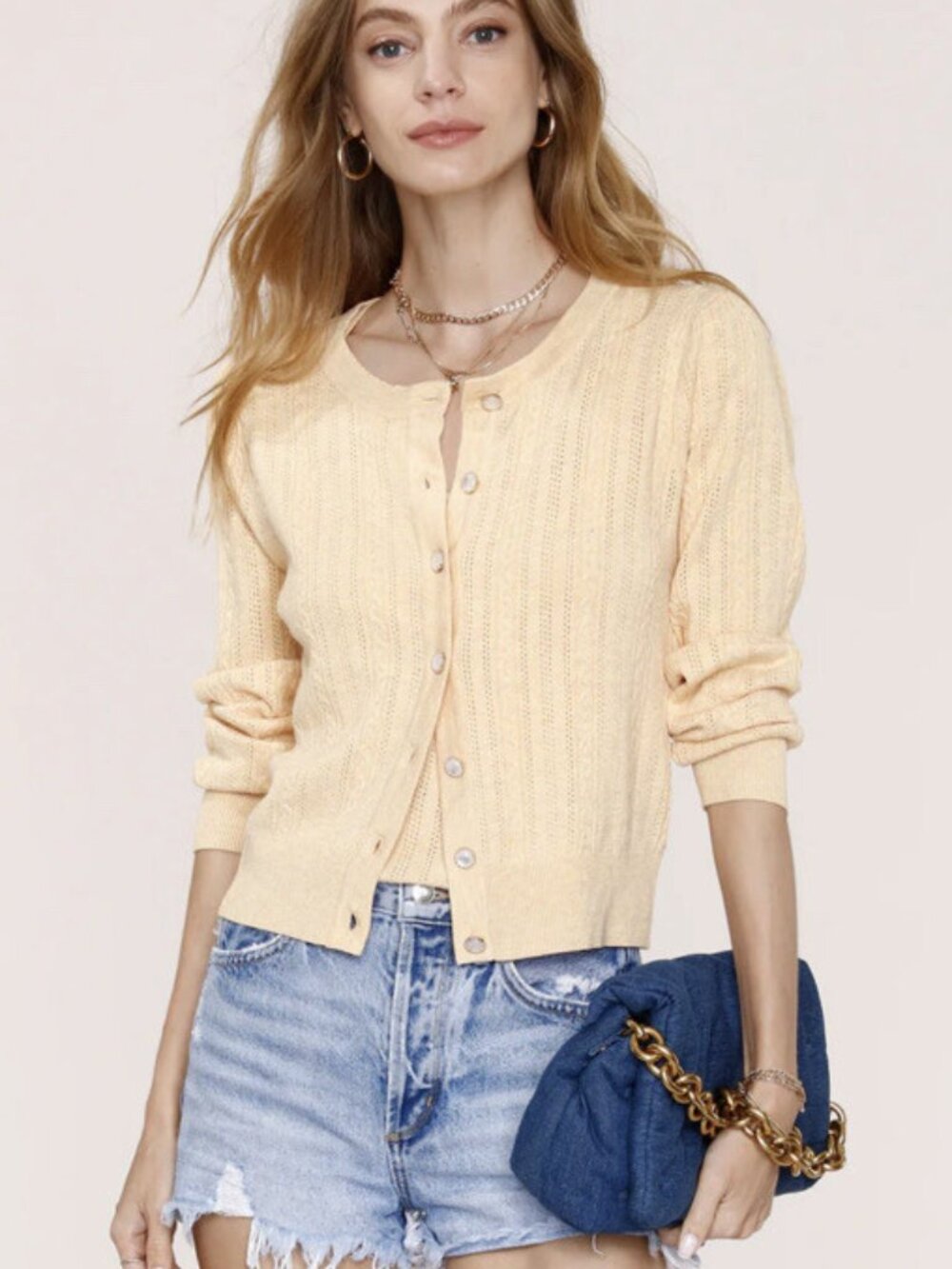 Heartloom Light Orange Pointelle Long Sleeve Button Up Cardigan